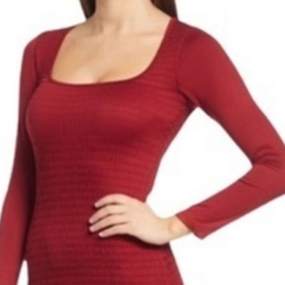 ROW A Smocked Long Sleeve Body Con Women's Mini Dress Red Medium NWT 40% OFF - Picture 4 of 4